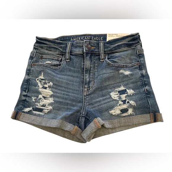 American Eagle Outfitters Pants - American Eagle Outfitters Women's Dark Blue Ripped Jean Shorts Size 2 W 26 NWT
